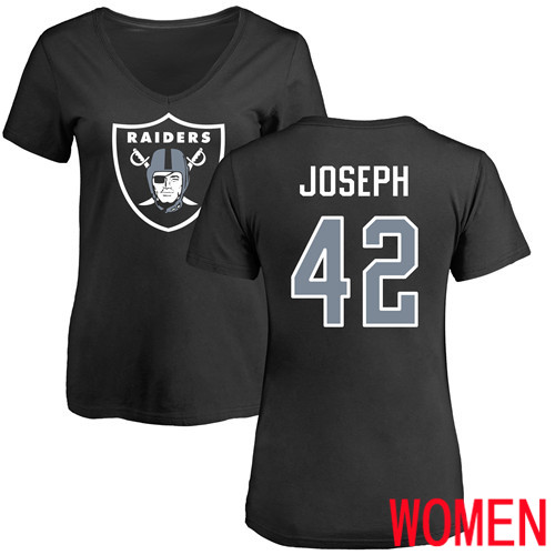 Oakland Raiders Black Women Karl Joseph Name and Number Logo NFL Football #42 T Shirt